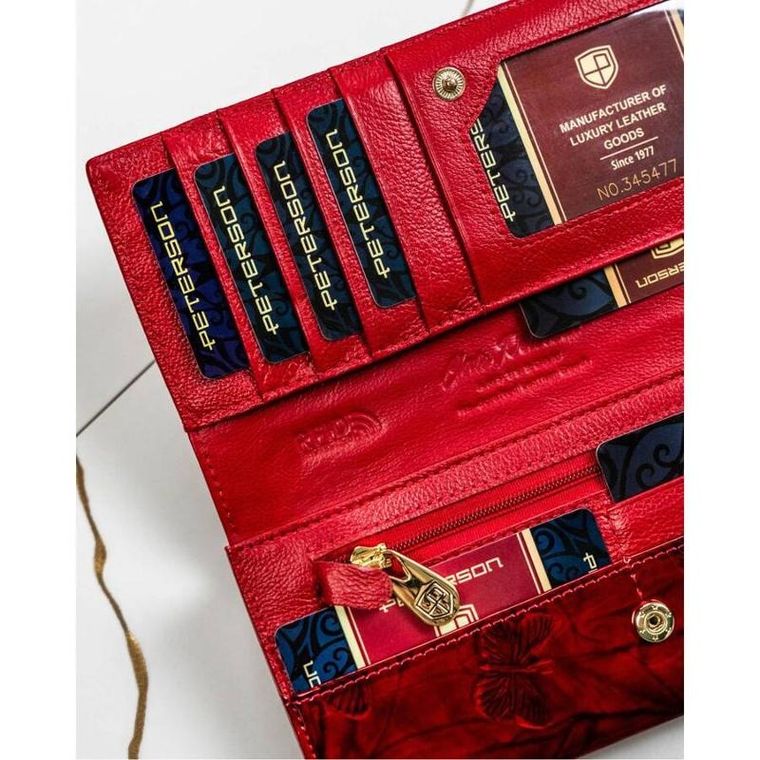 Portfel, czerwony, skórzany, Peterson