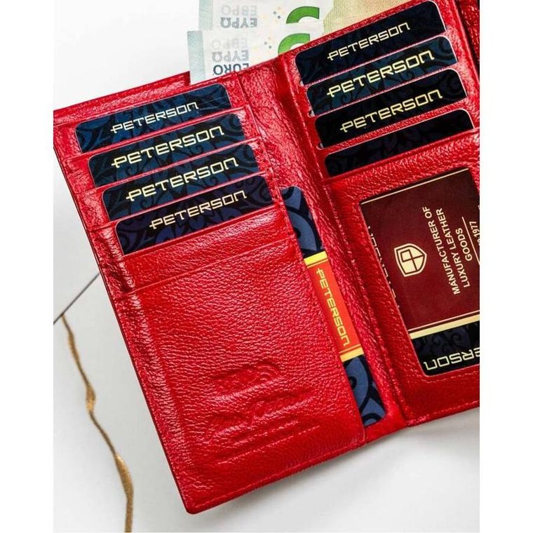 Portfel, czerwony, skórzany, Peterson