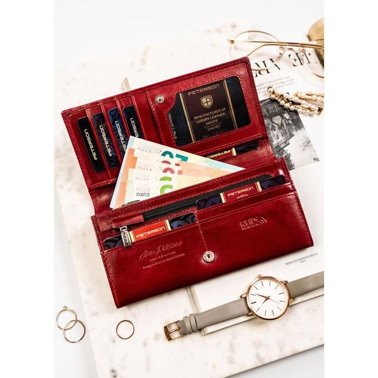 Portfel, czerwony, skórzany, Peterson