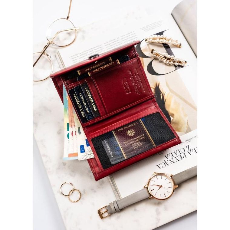 Portfel, czerwony, skórzany, Peterson