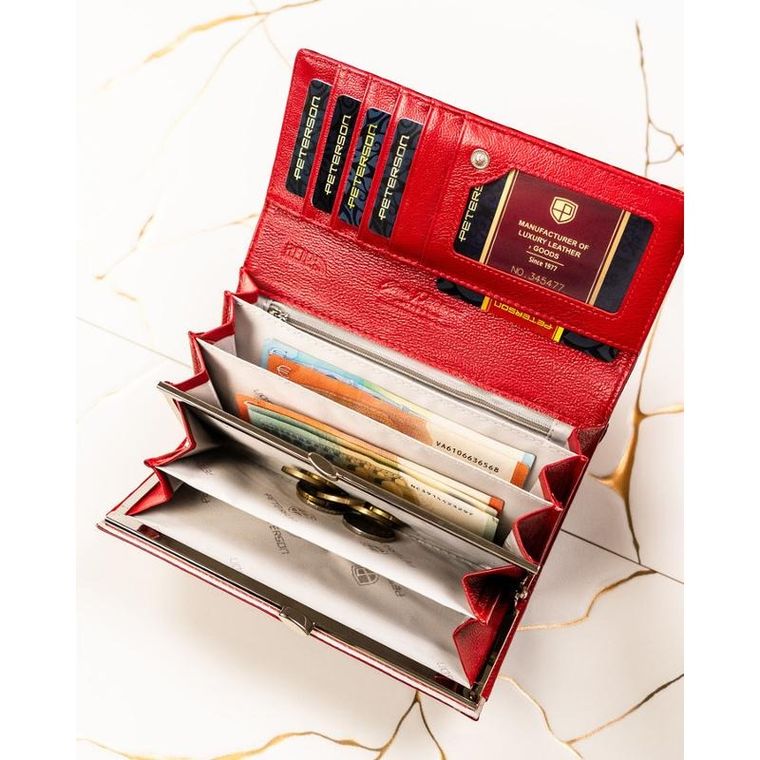 Portfel, czerwony, skórzany, Peterson