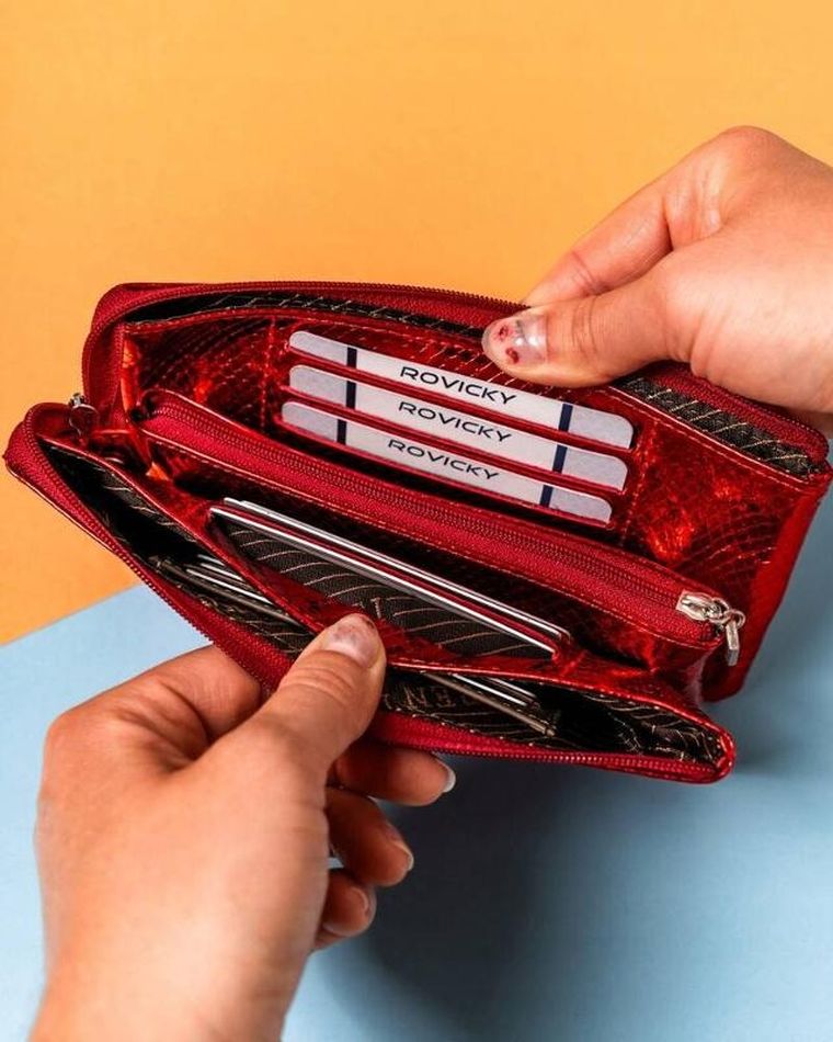 Portfel, czerwony, skórzany, RFID, Lorenti