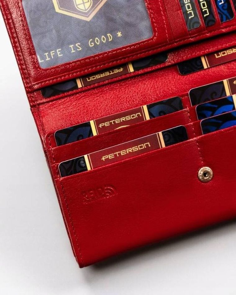 Portfel, czerwony, skórzany, RFID, Peterson