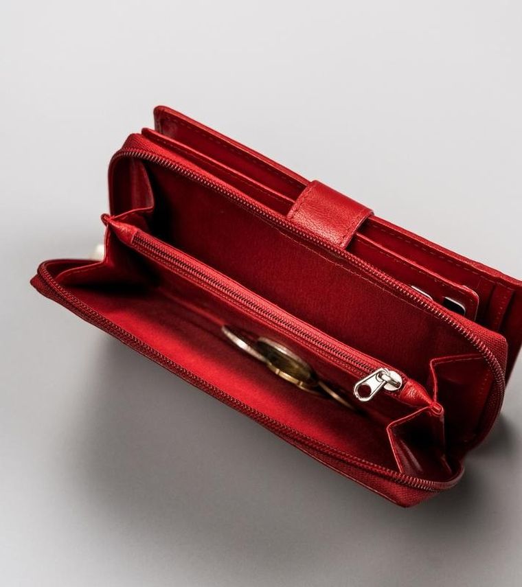 Portfel, czerwony, skórzany, RFID, Peterson