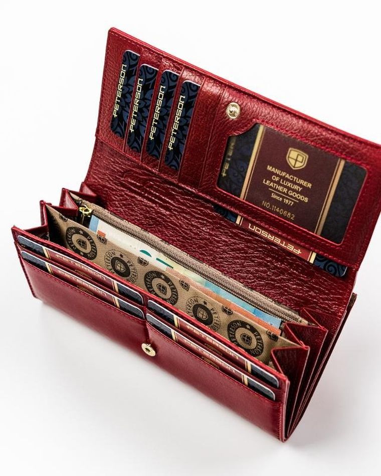 Portfel, czerwony, skórzany, RFID, Peterson