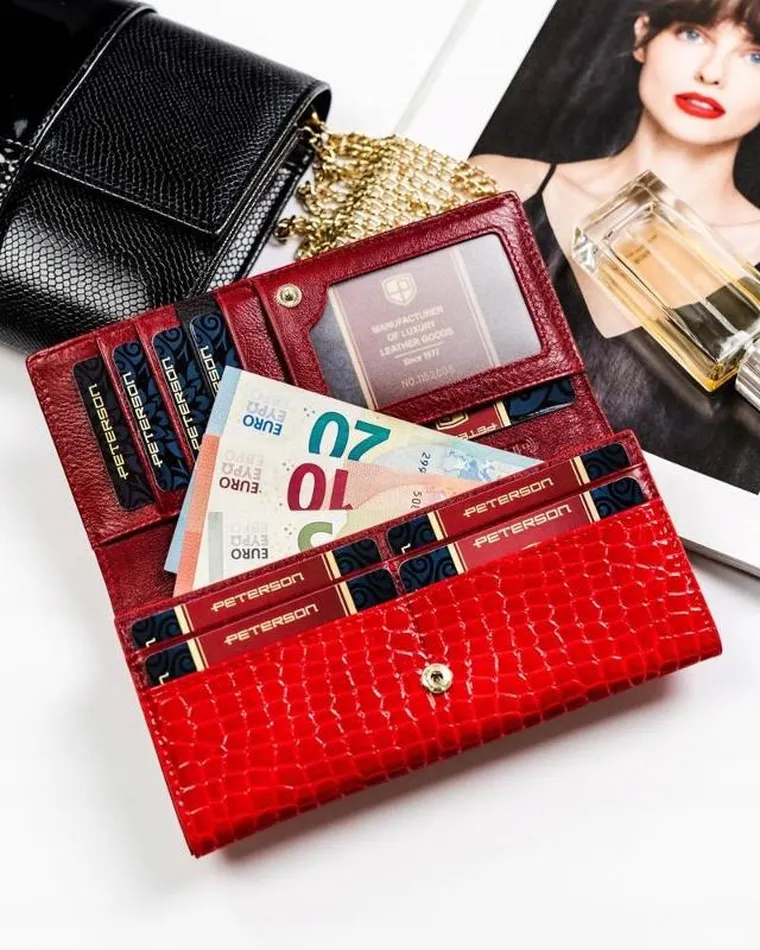 Portfel, czerwony, skórzany, RFID, Peterson