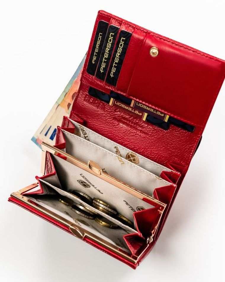 Portfel, czerwony, skórzany, RFID, Peterson