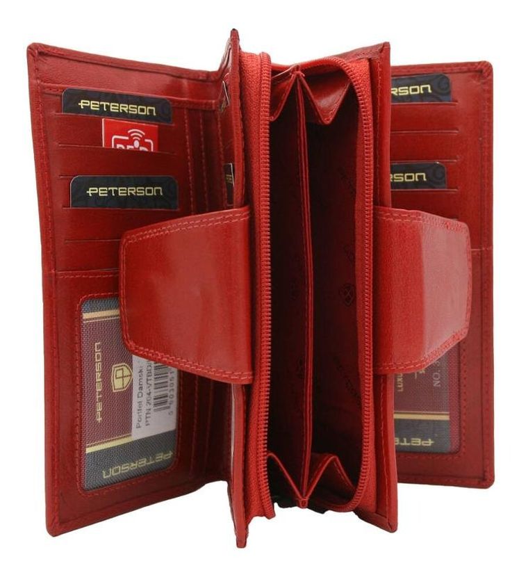 Portfel, czerwony, skórzany, RFID, Peterson
