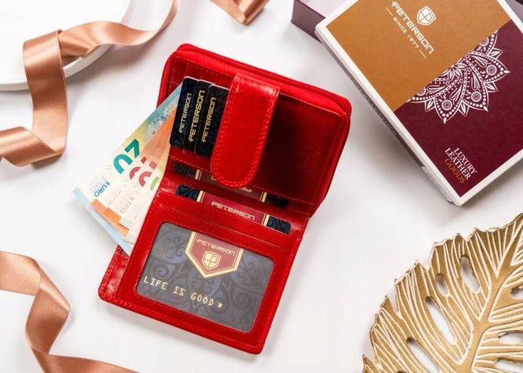 Portfel, czerwony, skórzany, RFID, Peterson