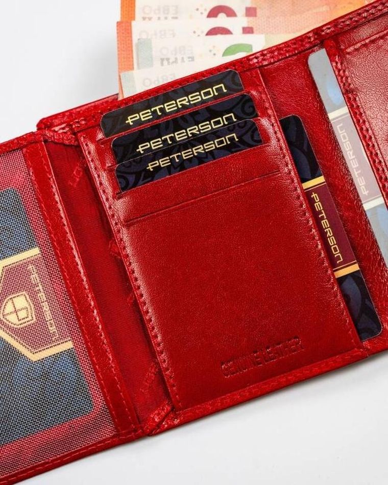 Portfel, czerwony, skórzany, RFID, Peterson