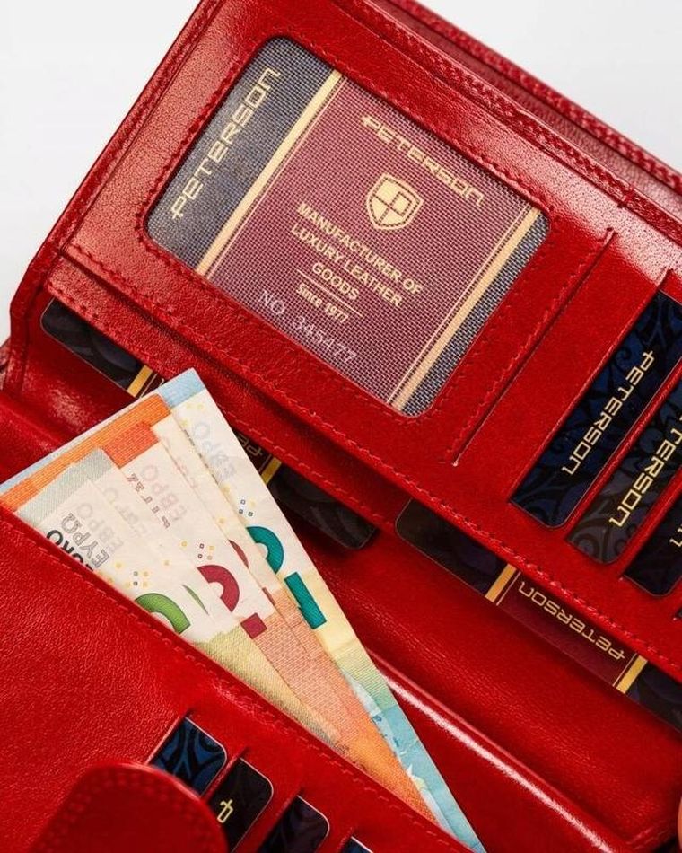 Portfel, czerwony, skórzany, RFID, Peterson