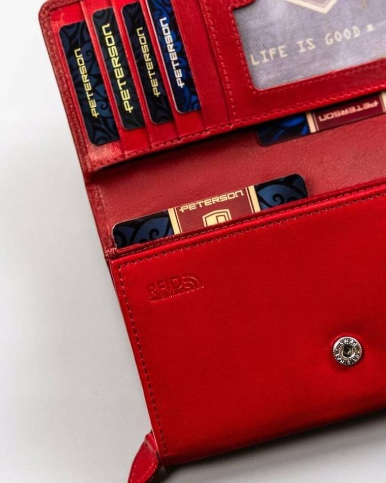 Portfel, czerwony, skórzany, RFID, Peterson