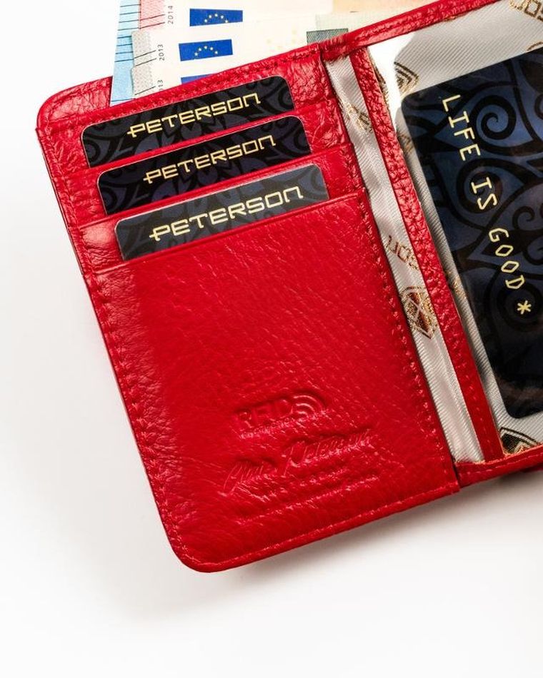 Portfel, czerwony, skórzany, RFID, Peterson