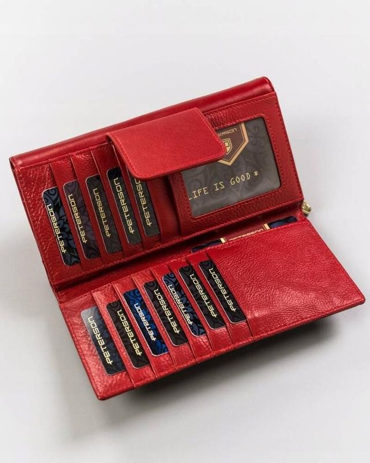 Portfel, czerwony, skórzany, RFID, Peterson