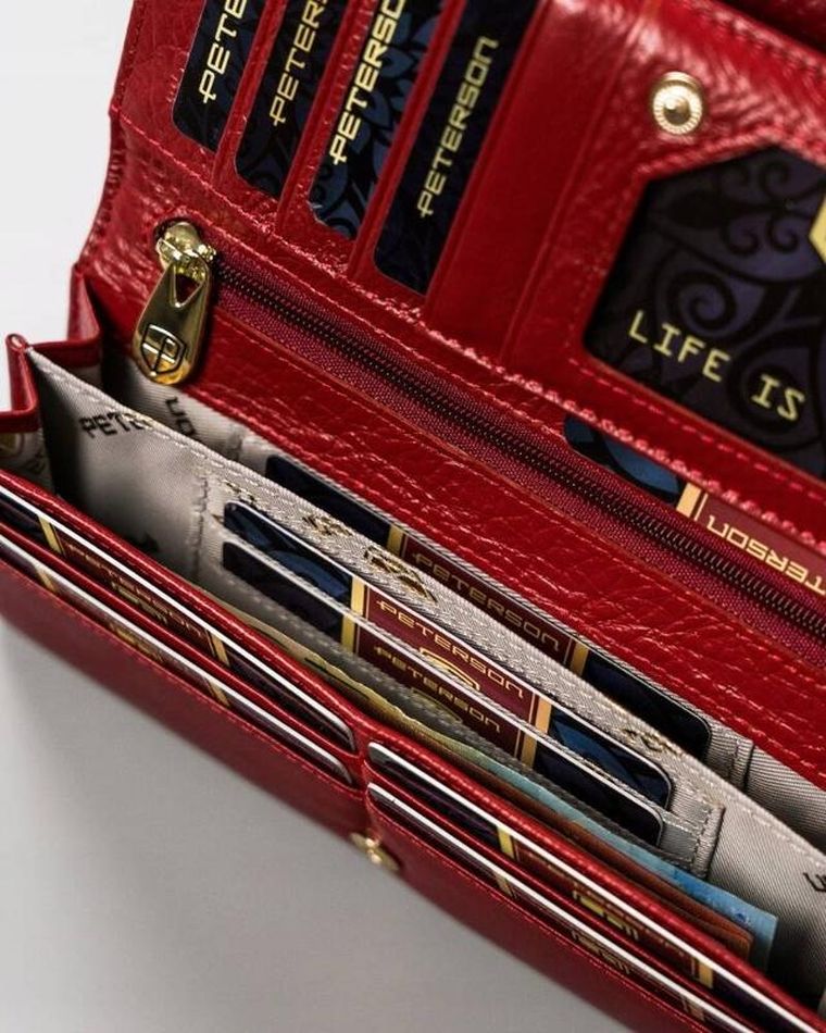 Portfel, czerwony, skórzany, RFID, Peterson