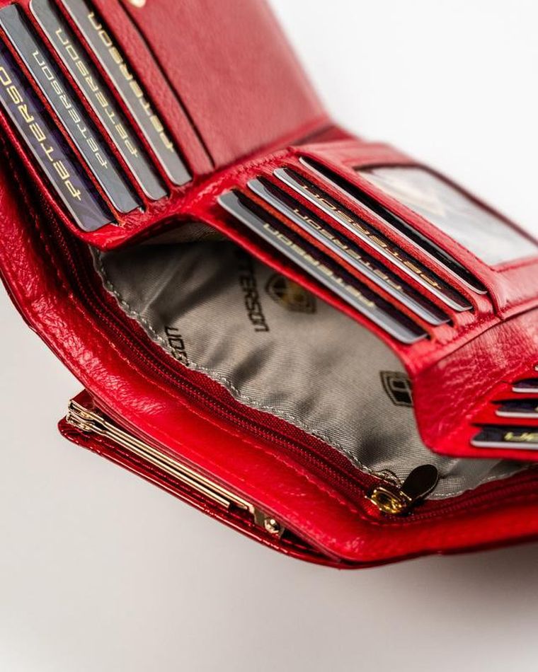 Portfel, czerwony, skórzany, RFID, Peterson