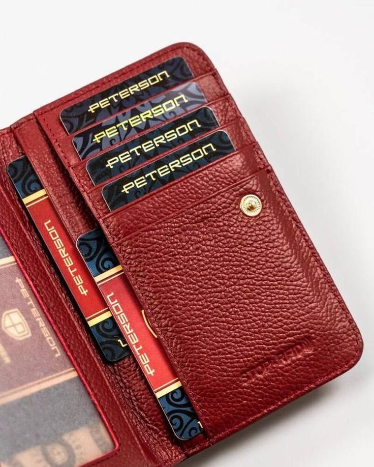 Portfel, czerwony, skórzany, RFID, Peterson