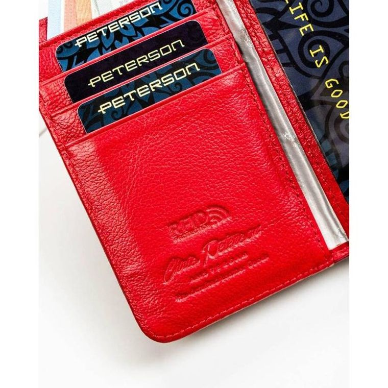 Portfel, czerwony, skórzany, RFID, Peterson