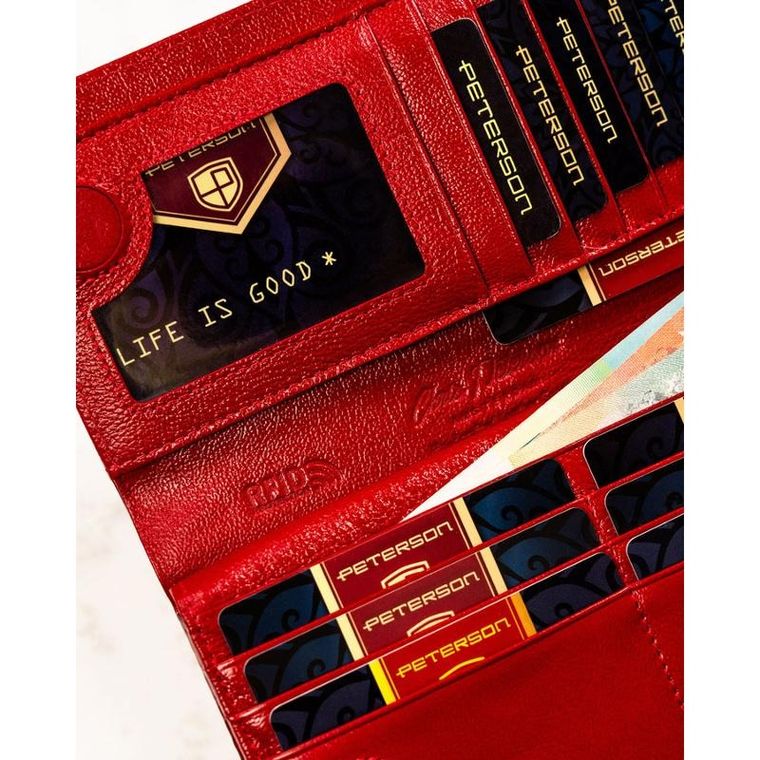 Portfel, czerwony, skórzany, RFID, Peterson