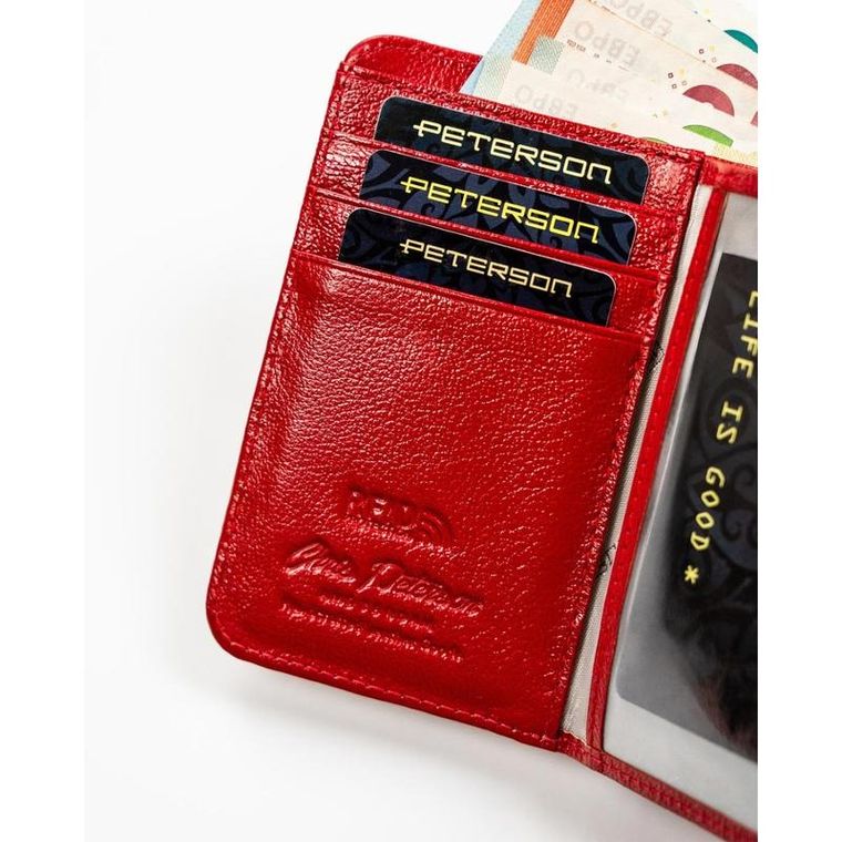 Portfel, czerwony, skórzany, RFID, Peterson