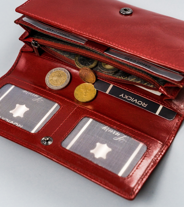 Portfel, czerwony, skórzany, RFID, Rovicky
