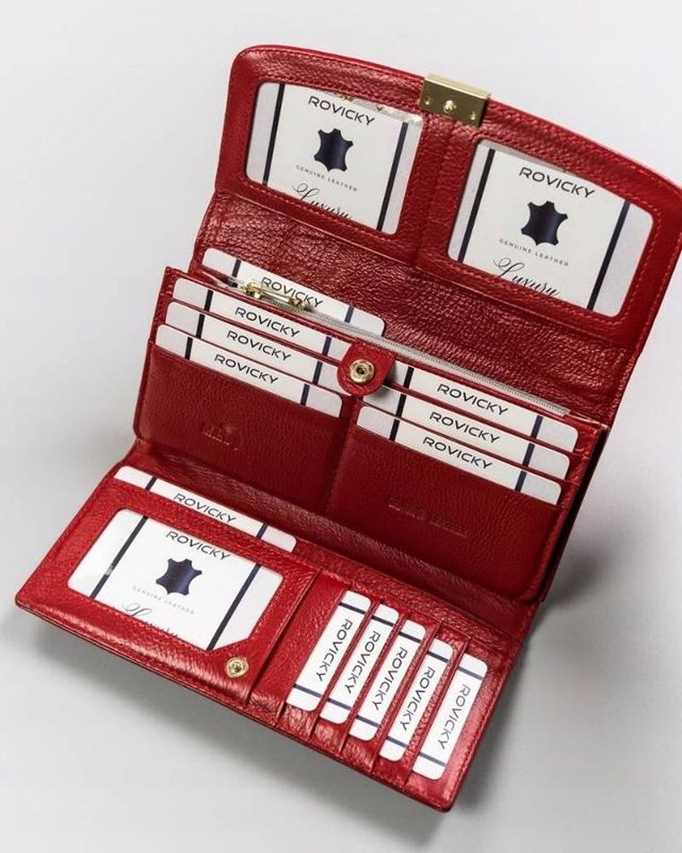 Portfel, czerwony, skórzany, RFID, Rovicky