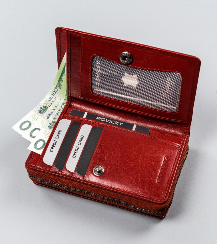 Portfel, czerwony, skórzany, RFID, Rovicky