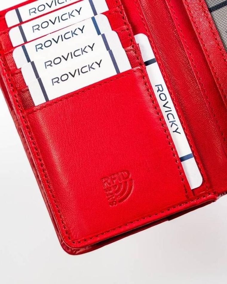 Portfel, czerwony, skórzany, RFID, Rovicky