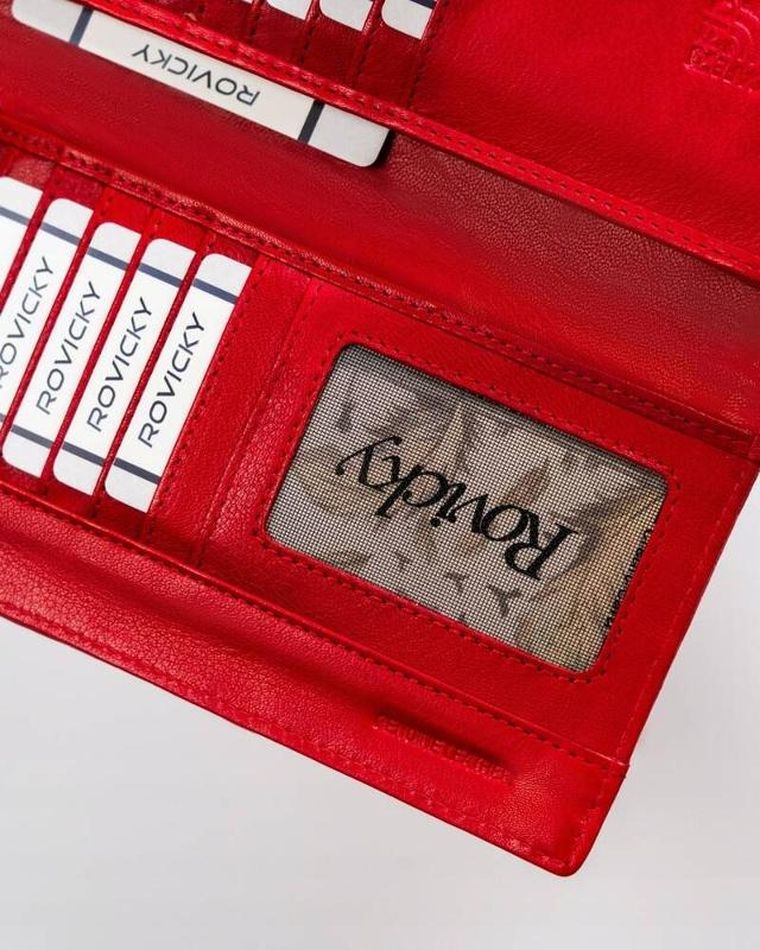 Portfel, czerwony, skórzany, RFID, Rovicky