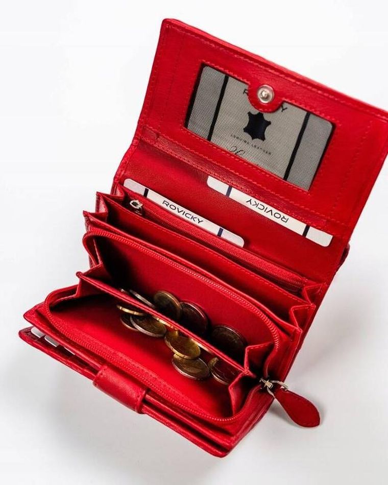Portfel, czerwony, skórzany, RFID, Rovicky