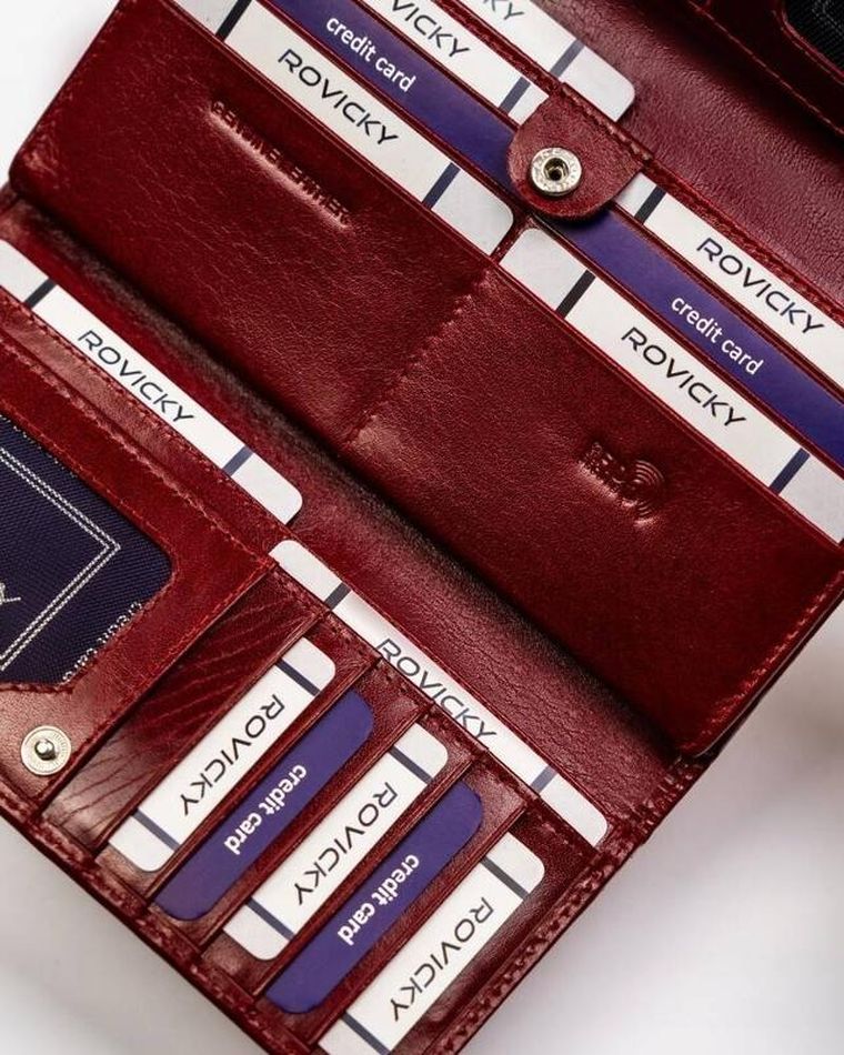 Portfel, czerwony, skórzany, RFID, Rovicky