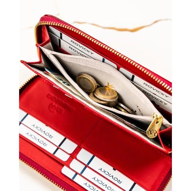 Portfel, czerwony, skórzany, RFID, Rovicky