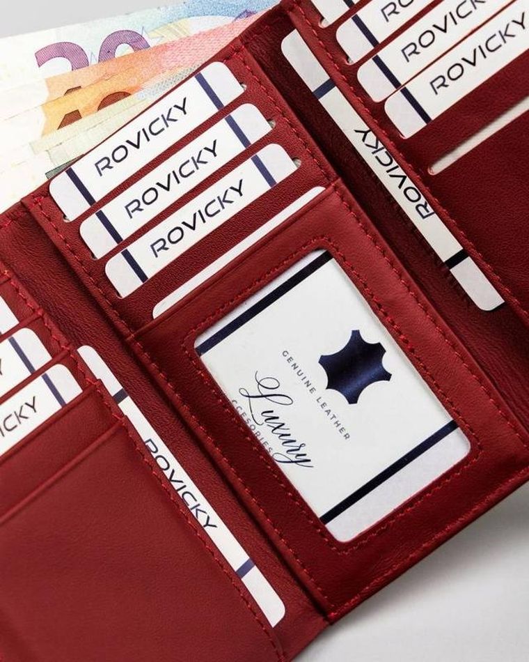 Portfel, czerwony, skórzany, Rovicky