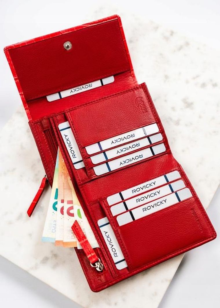 Portfel, czerwony, skórzany, Rovicky