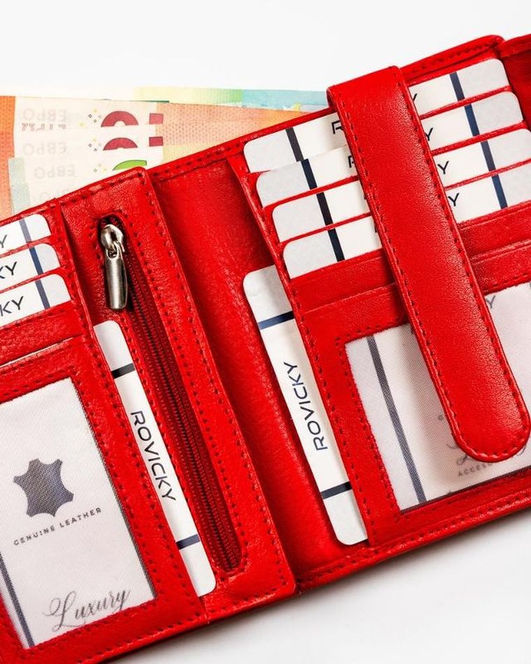 Portfel, czerwony, skórzany, Rovicky