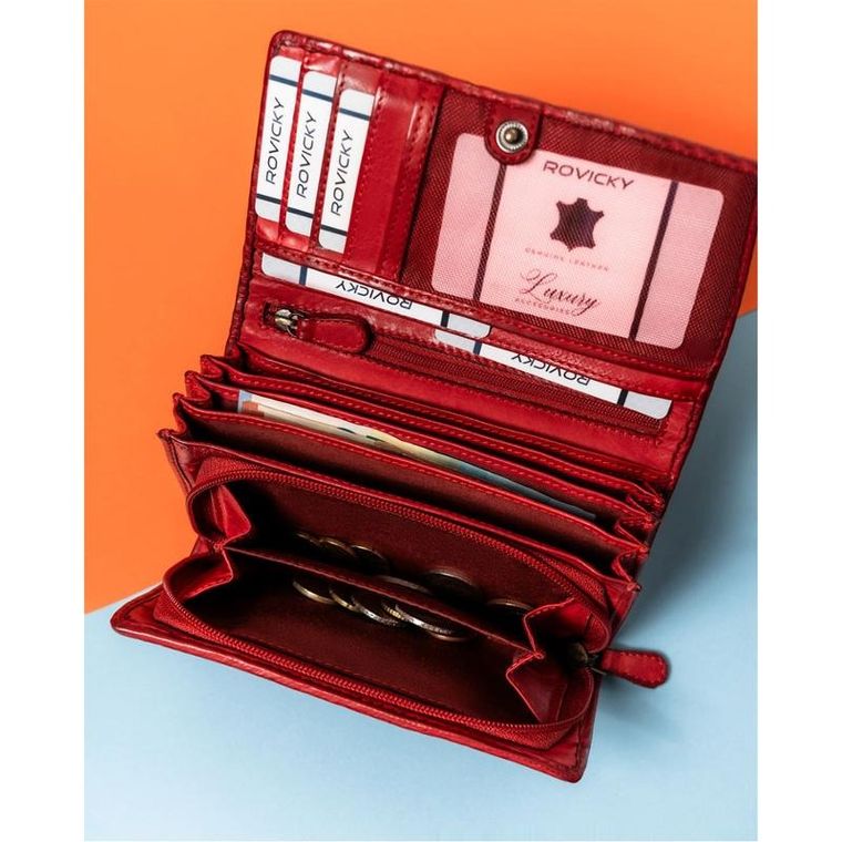 Portfel, czerwony, skórzany, Rovicky