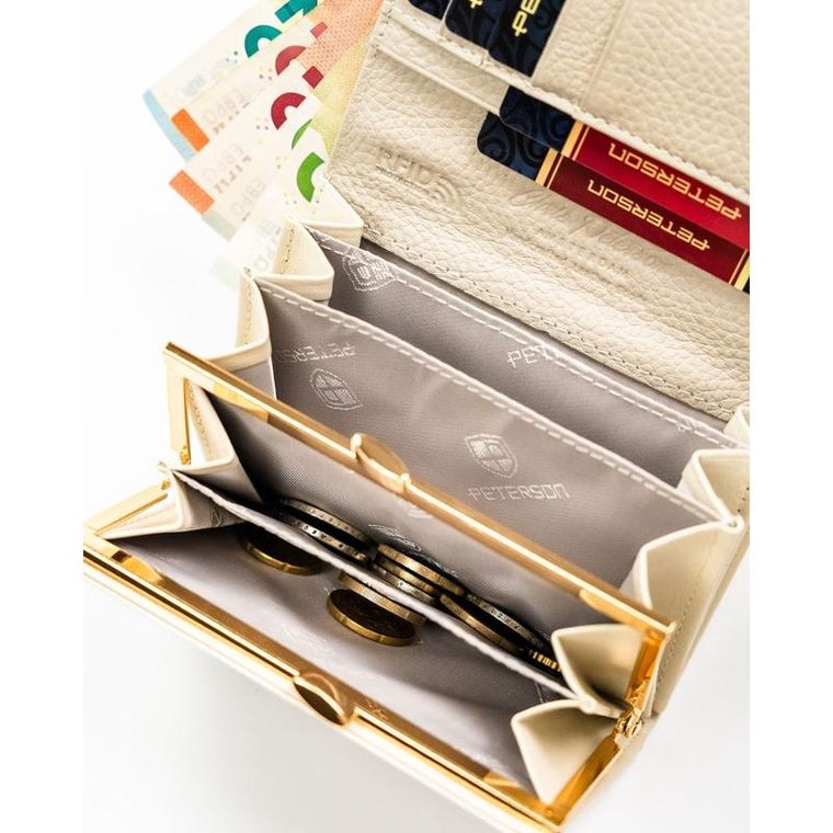 Portfel, ecru, skóra naturalna i ekologiczna, Peterson