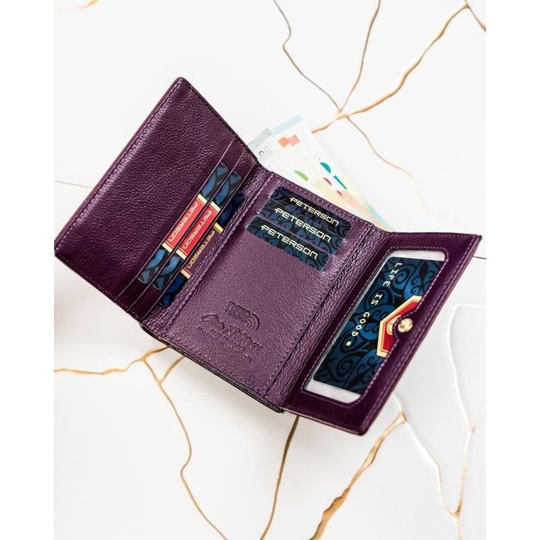 Portfel, fioletowy, skóra naturalna i ekologiczna, RFID, Peterson