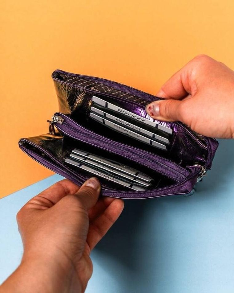 Portfel, fioletowy, skórzany, RFID, Lorenti