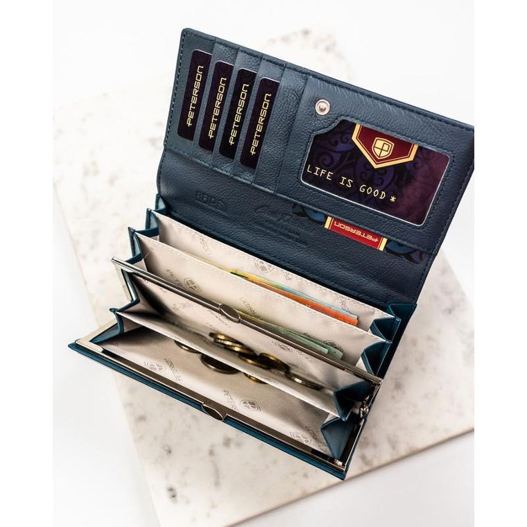 Portfel, granatowy, skóra ekologiczna, Peterson