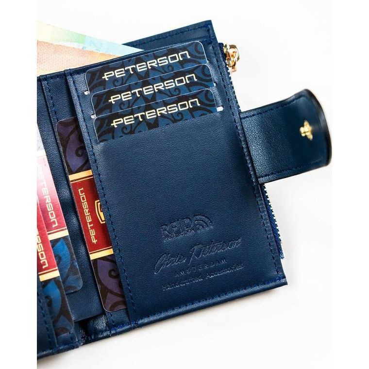 Portfel, granatowy, skóra ekologiczna, RFID, Peterson