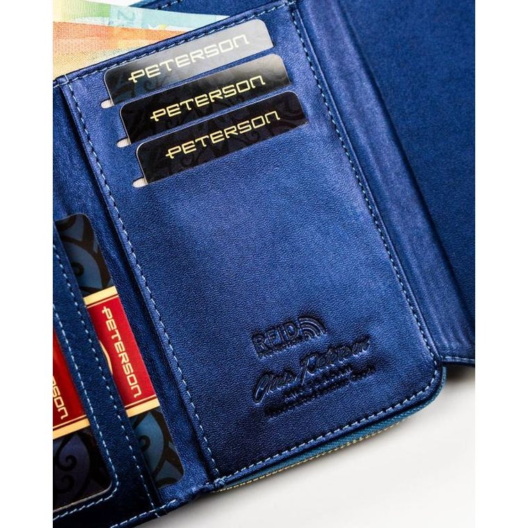 Portfel, granatowy, skóra ekologiczna, RFID, Peterson