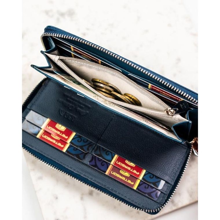 Portfel, granatowy, skórzany, Peterson