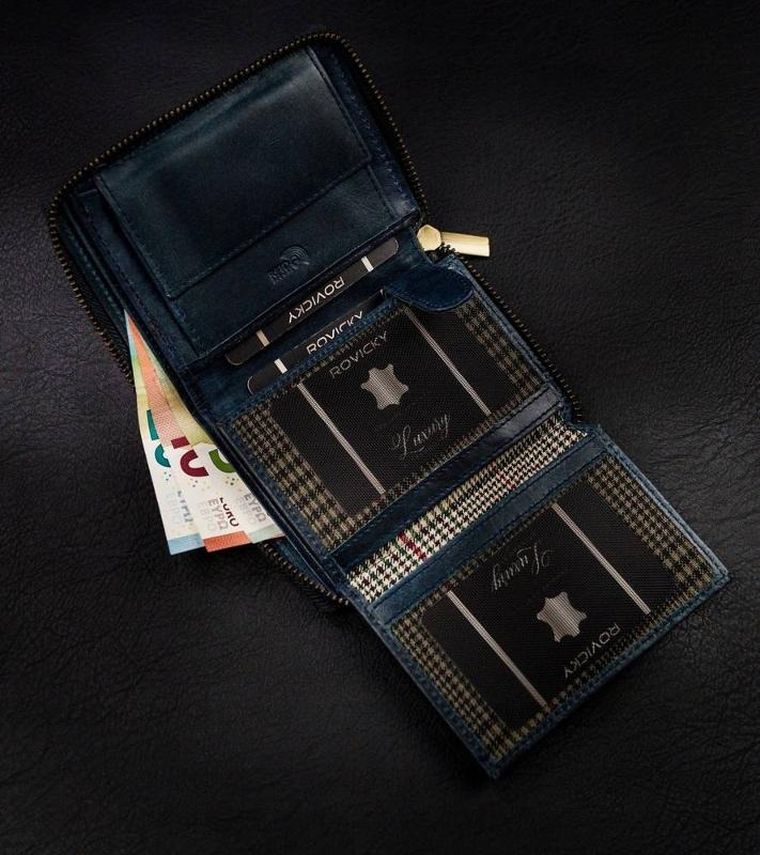 Portfel, granatowy, skórzany, RFID, Always Wild