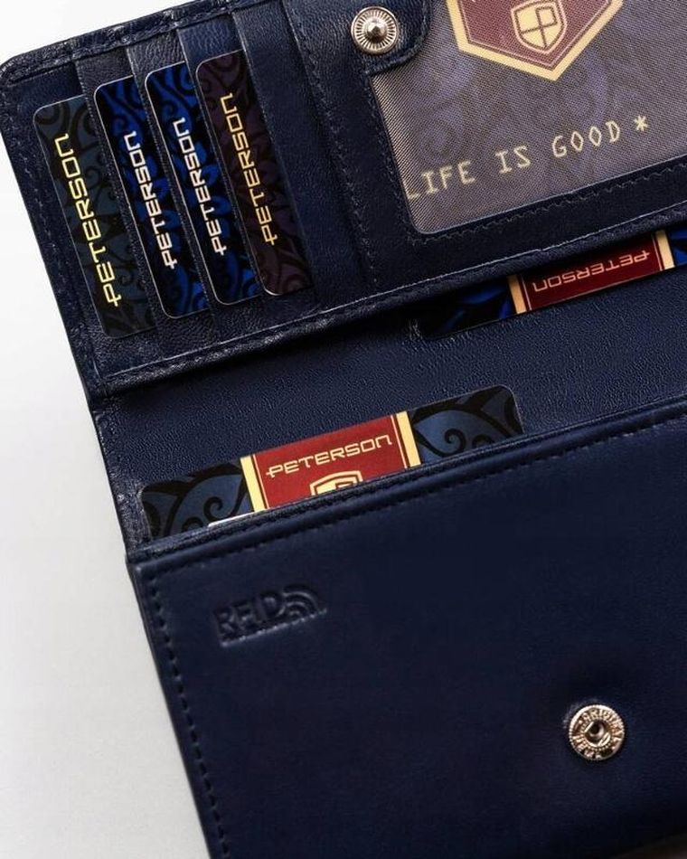 Portfel, granatowy, skórzany, RFID, Peterson