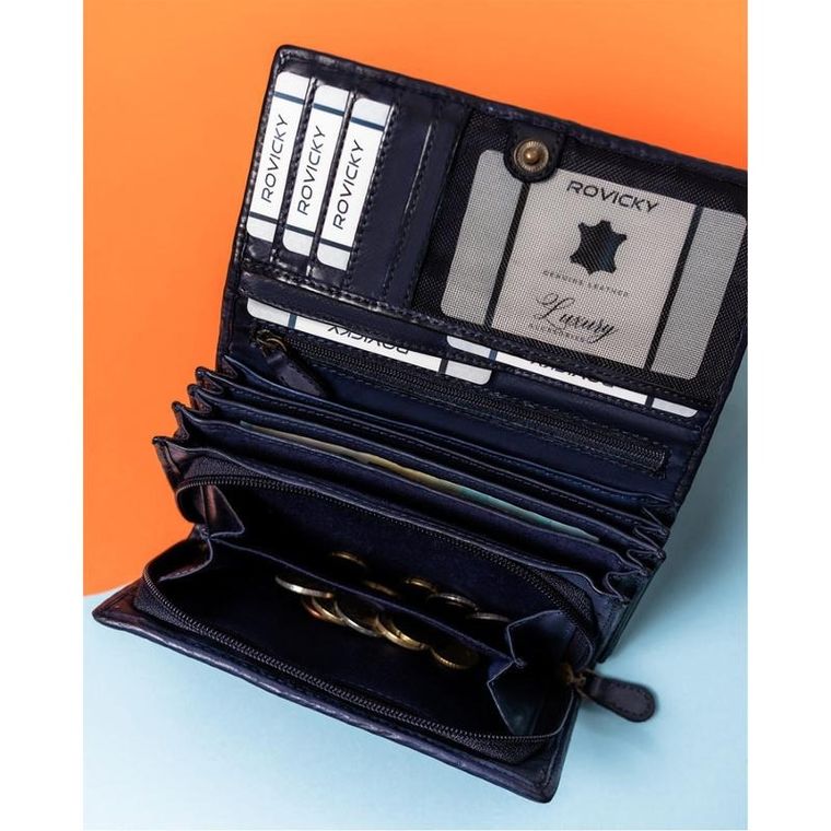 Portfel, granatowy, skórzany, Rovicky