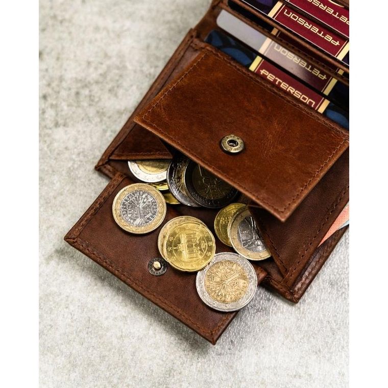 Portfel, jasnobrązowy, skórzany, RFID, Peterson