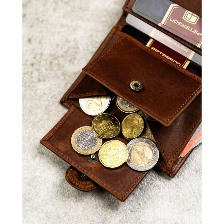 Portfel, jasnobrązowy, skórzany, RFID, Peterson