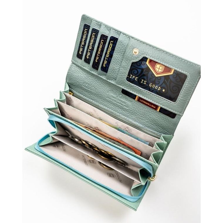 Portfel, jasnozielony, skórzany, Peterson