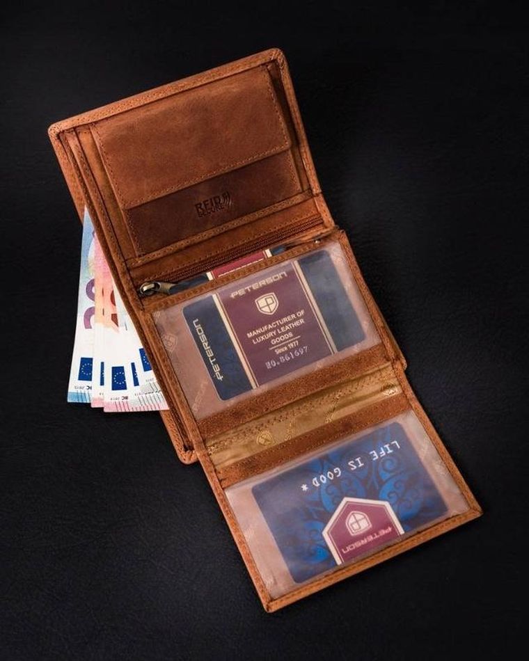 Portfel męski bez zapięcia z naturalnej skóry nubukowej, Peterson